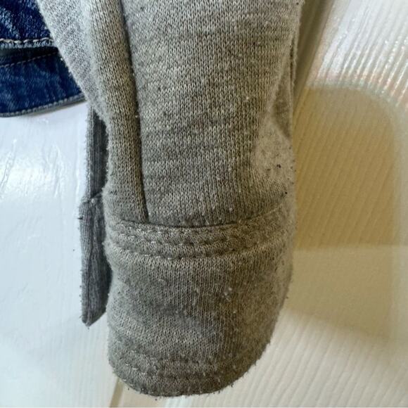 Live a Little Women's Denim Jacket Hooded Jean Jacket Gray Sweatshirt Sleeves L - Picture 9 of 11